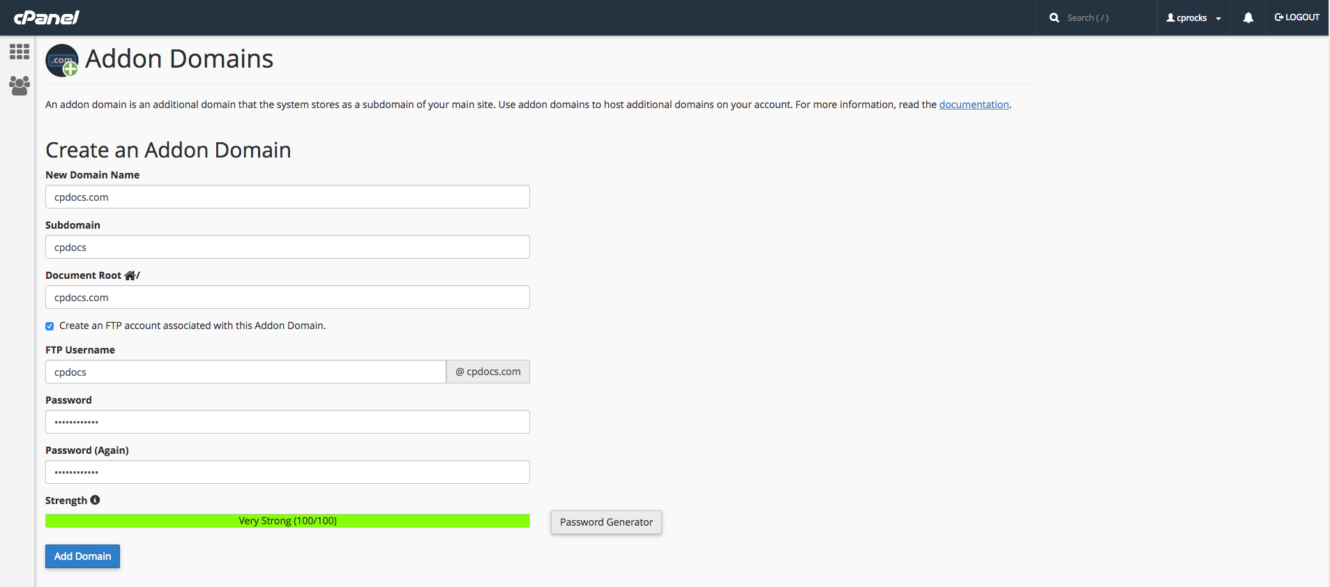 Create an Addon domain