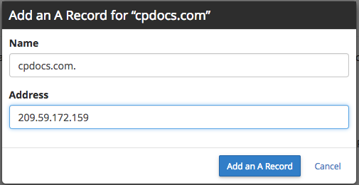 Add an A record for "cpdocs.com"
