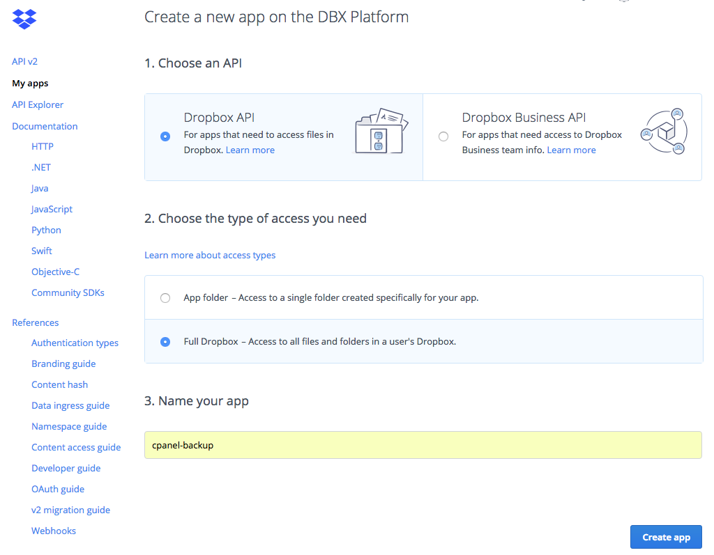 Creating a new app on DBX Platform New app set up on DBX Platform